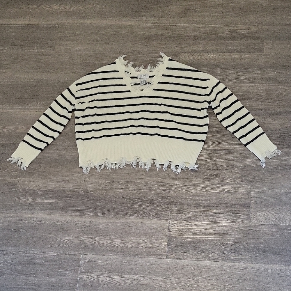 Striped Frayed Hem Sweater